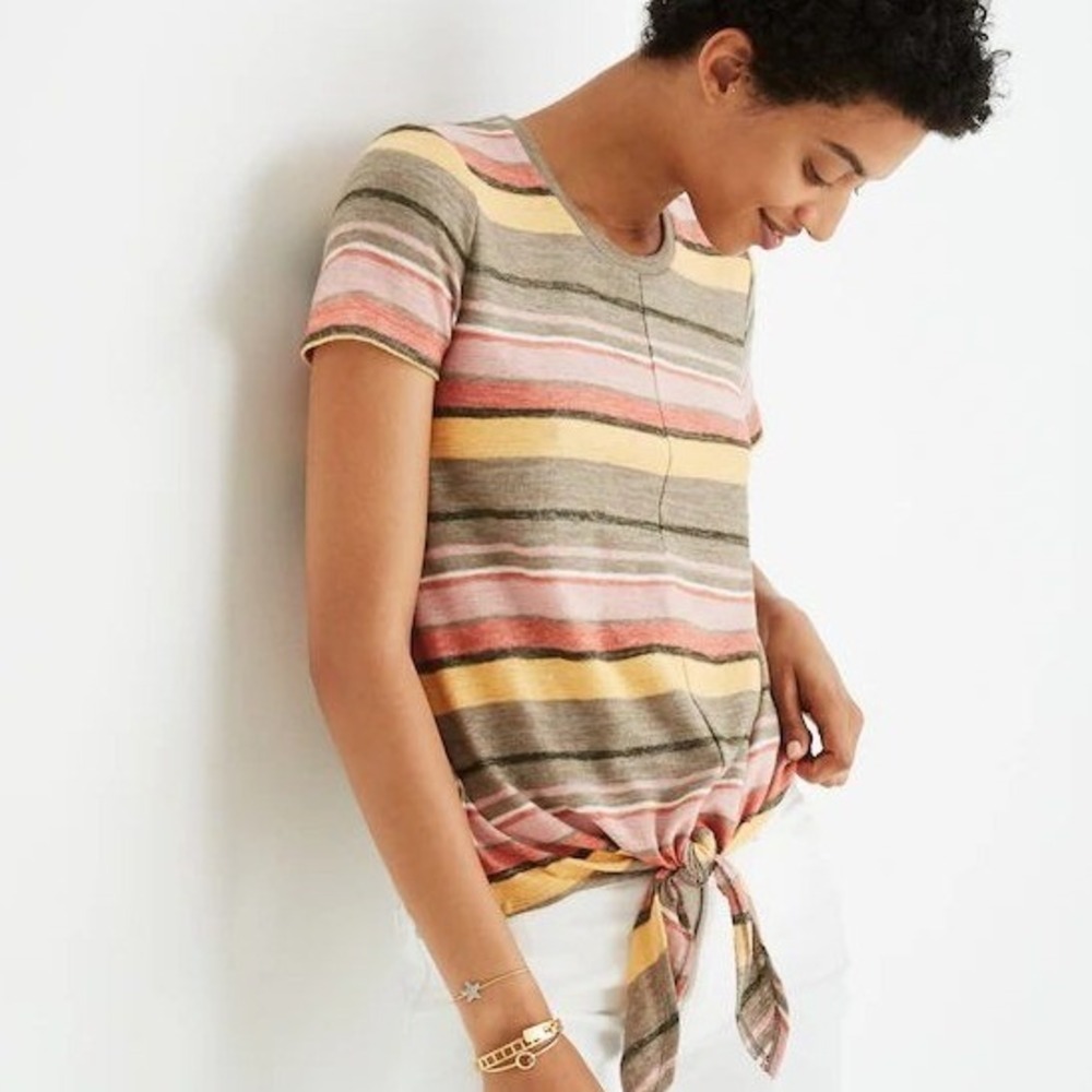 Madewell Texture & Thread Modern Tie Front Top Kieran Stripe XXS British Surplus